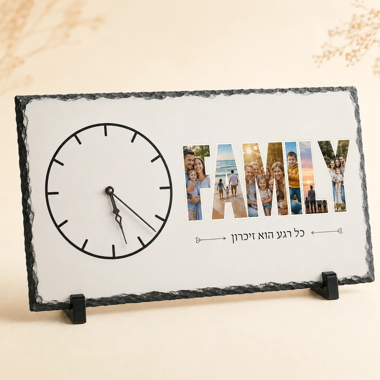 אבן בזלת 20×30 עם שעון בצד שמאל